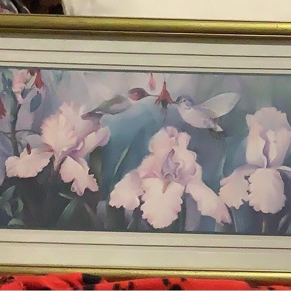 Lilac’s and Hummingbird’s in print in Gold Frame.  Painted by Robbin Allen - Picture 7 of 11